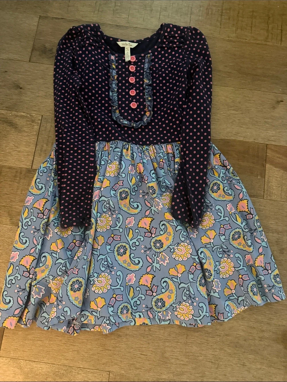 Matilda Jane Navy and Pink Polka Dot Top with Blue Floral Paisley Skirt